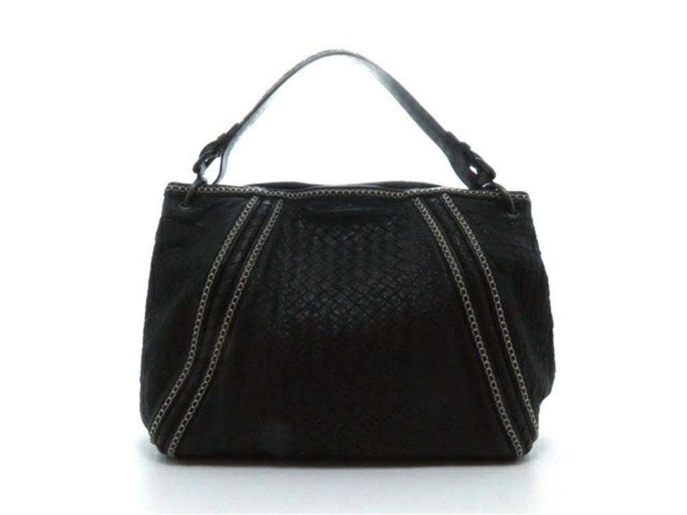 BOTTEGA VENETA Hobo Bag Intrecciato Black Calfskin
